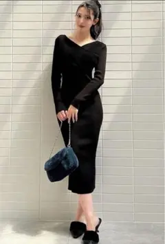 RESEXXY フロントクロス長袖ニットワンピース　ブラック　M