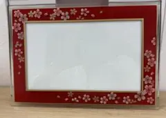 ガラスフォトフレーム 桜柄 赤 和風 写真立て 31×21cm