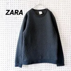 ザラ チェーンモチーフ ジャガード スウェット 立体模様（S）ネイビー ポリ混