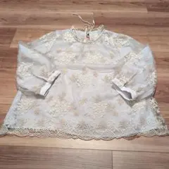 mystywoman　フローラル刺繍　レース　ブラウス　水色　ブルー