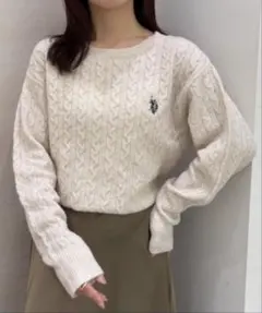 U.S.POLO ASSN. ワンポイントケーブルニット オフホワイト M