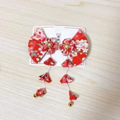 FARMARK ヘアアクセサリー 扇子クリップ レッド 2個セット