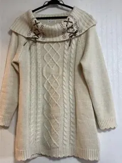 axes femme アクシーズファム アイボリー ケーブルニットワンピース