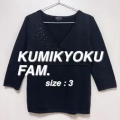 組曲 KUMIKYOKU FAM. Vネック ニット 3 L ブラック ビジュー