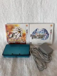 【週末限定】美品　３ＤＳアクアブルー　 本体　ポケモン・サン　充電器　動作確認済