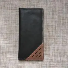 【中古品】レザー 長財布 ブラック/ブラウン