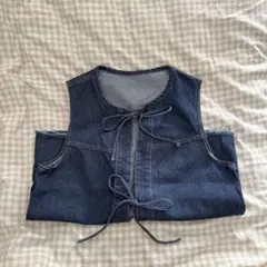 リボン ベスト　デニム