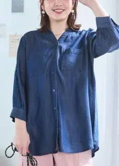 Pattok とろみデニム袖ロールアップシャツ L