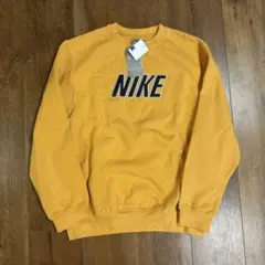 90s NIKEイエロースウェットシャツデッドストック刺繍センターロゴ　Mサイズ