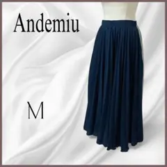 アンデミュウ 3色配色プリーツフレアスカート M ネイビー 上品きれいめ