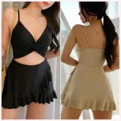 水着 タンキニ ワンピース  ラップスカート フレアスカート 体型カバー 細見え