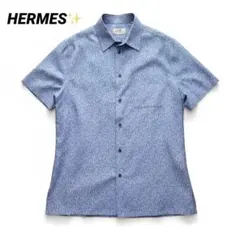 極美品✨HERMES エルメス　総柄　半袖　シャツ　オープンカラー　Hロゴのサムネイル