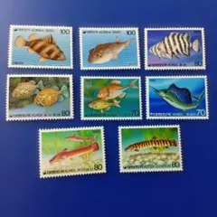 10075 外国切手 韓国 1985年~ 魚類 色鮮やかな魚のデザイン8種