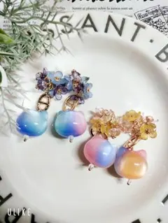 ❤11-29/手染めフラワー&グラデーション猫ビーズ❤ラスト