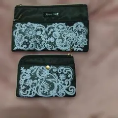 レース模様の黒ポーチ2個セット