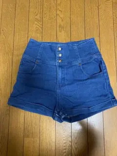 ダークブルー ハイウエスト ショートパンツ