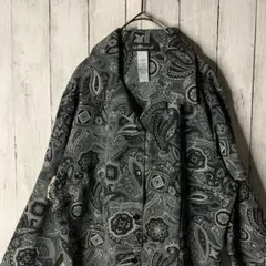 古着 レトロ ポリシャツ ペイズリー 総柄 ストライプ モノトーン ゆる 