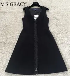 【美品】M'S GRACY ジャンパースカート ブラック 40 ビジュー フレア 美品】M'S GRACY ジャンパースカート ブラック 40 ビジュー フレア