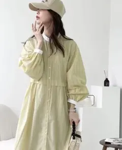 【mily bilet】1枚で主役級。マルチストライプクレリックシャツワンピース