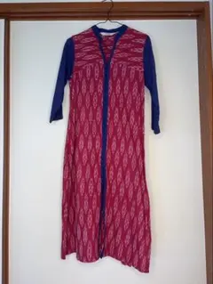 BIBA ピンク/ブルー　インド伝統ikat模様　クルタ　パンジャビ　サイズ32