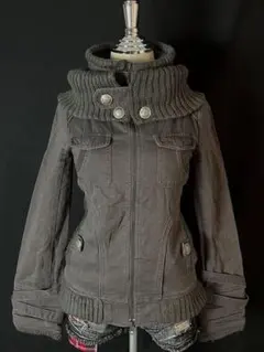 Y2K ボリュームネック リブ切替ジップアウタージャケット グランジ