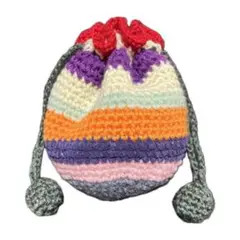 ハンドメイド　かぎ編み　カラフル 巾着袋 かぎ針編み