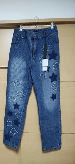 kOHAKU スター柄 ストレートデニムパンツ ウォッシュブルー