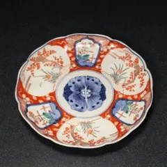 伊万里焼 古伊万里 奇玉珍玩款 赤絵金彩 花文皿 金継直し 桐箱 V R5889