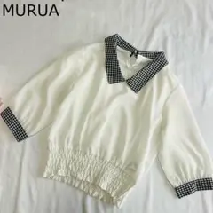 【美品】ムルーア MURUA ブラウス シアー チェック 七分袖 襟付きのサムネイル