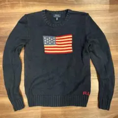 《中古美品》Polo Ralph Lauren アメリカ国旗刺繍ニット ネイビー