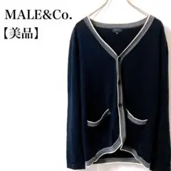 【美品】 MALE&Co. ウール100% Ｖネック 配色ライン カーディガン