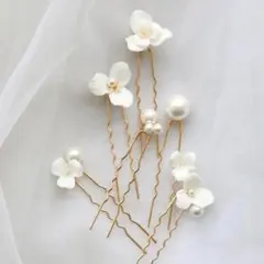 ヘアピンセットゴールド　ヘッドドレス　花　パール　髪飾り　結婚式　パーティー