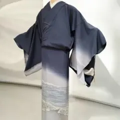 仮絵羽 夏 訪問着 海辺の風景文様 付下げ 灰藍色 浜縮緬 単衣 未仕立 仮絵羽 夏 訪問着 海辺の風景文様 付下げ 灰藍色 浜縮緬 単衣 未仕立