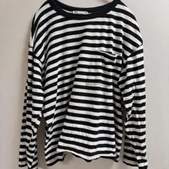 【ZARA】ザラ ボーダーロングスリーブTシャツ ポケット付き Lサイズ