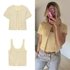 ZARA 新品未使用タグ付き スパンコールニット アンサンブル Mのサムネイル