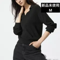 ウォッシャブルニットリブポロセーター M