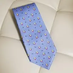 ブルガリ　ネクタイ　ライトブルー　ミミズク柄