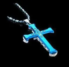 【N021】ネックレス　メンズ 　ブルー　青　クロス　十字架　アクセサリー