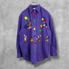 激レア　90s ディズニー 刺繍ミッキー　グーフィー　ビンテージ 長袖　シャツ