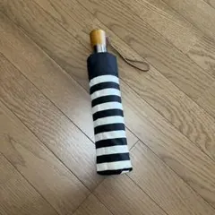 晴雨兼用 ワンタッチ折りたたみ日傘 黒×ベージュストライプ