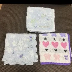 【1〜2回使用】水色 花柄刺繍 ハンカチ 3枚セット
