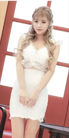 ティカ Tika 総レース胸元ビジューキャバドレスS キャバ嬢 フリル ワンピ