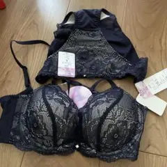 ネイビー レース ブラジャーショーツセットサイズC75