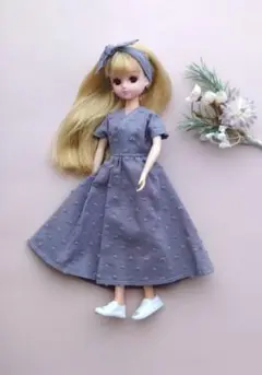 リカちゃん♡くすみラベンダー カシュクールワンピース ヘアバンド