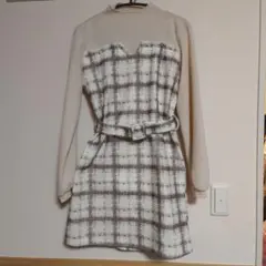 チェック柄ウエストベルト付きワンピース