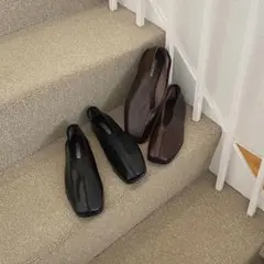 lawgy パンプス バレエシューズ 靴 フラット スクエア レザー Vカット