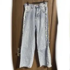 Java サイド フリンジ ワイドルーズ オーバーサイズ デニムパンツ