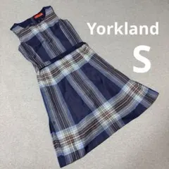 Yorkland チェック柄 ノースリーブワンピース　青　サイズ7AR 春　秋