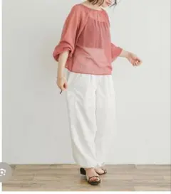 新品　シアーストライプギャザーブラウスのサムネイル
