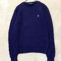 【美品✨】ラルフローレン ケーブルニット セーター ワンポイント刺繍 紺 M